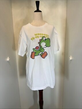 White Unisex Yoshi Graphic Tee - Green & Orange Print